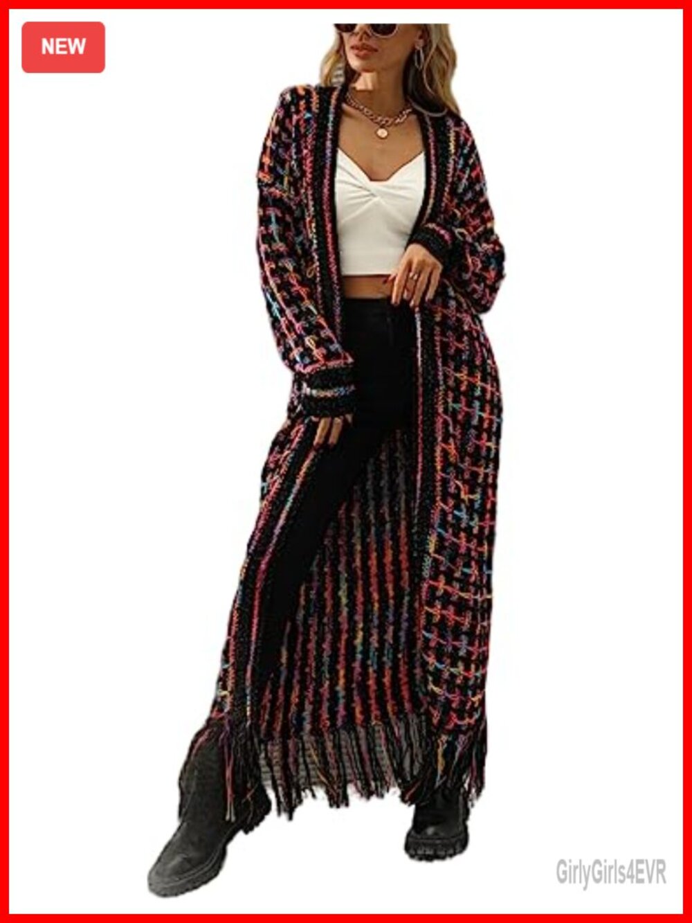Boho Open Front Fringed Tassel Maxi Cardigan Sweater - Women's